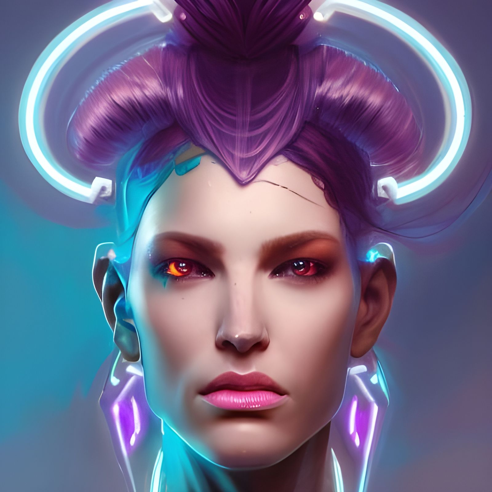 Neon Cyborg Queen Portrait in Hyperdetailed Style