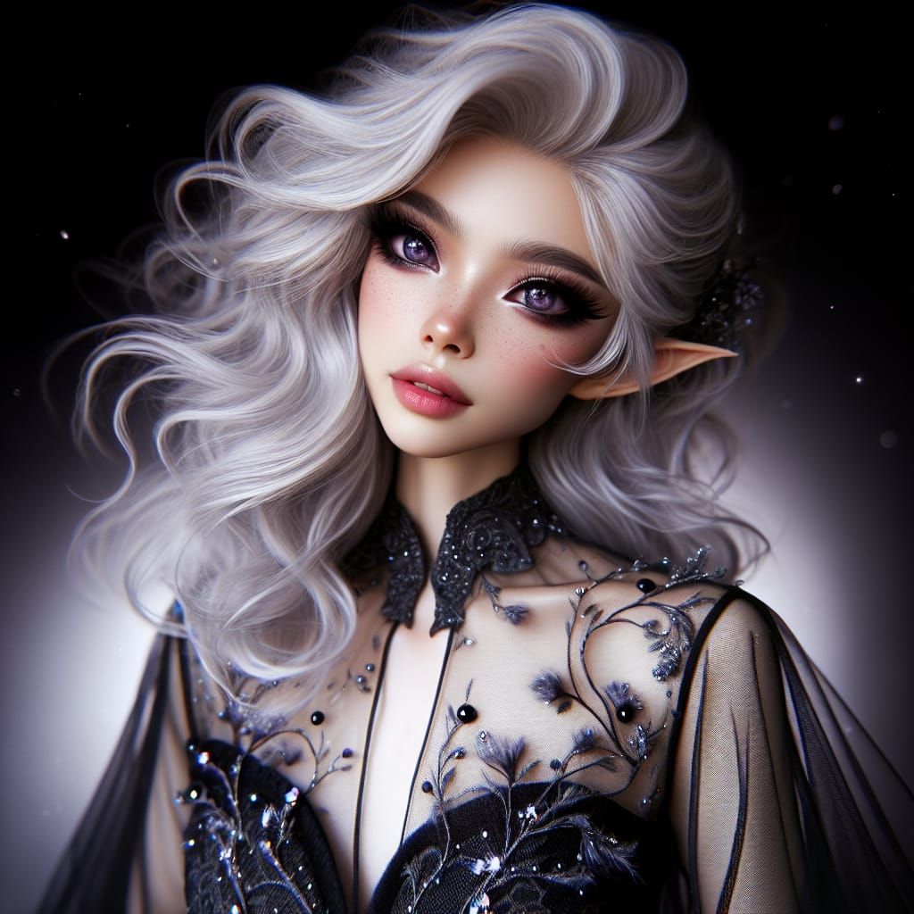 Beautiful Fae with Silver Hair and Black Outfit