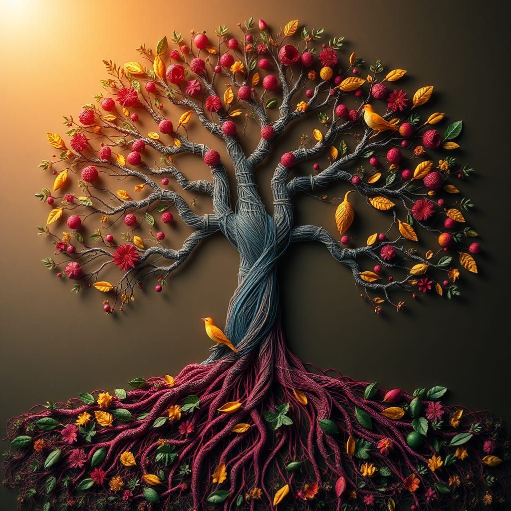 Vibrant 3D String Art Tree of Life