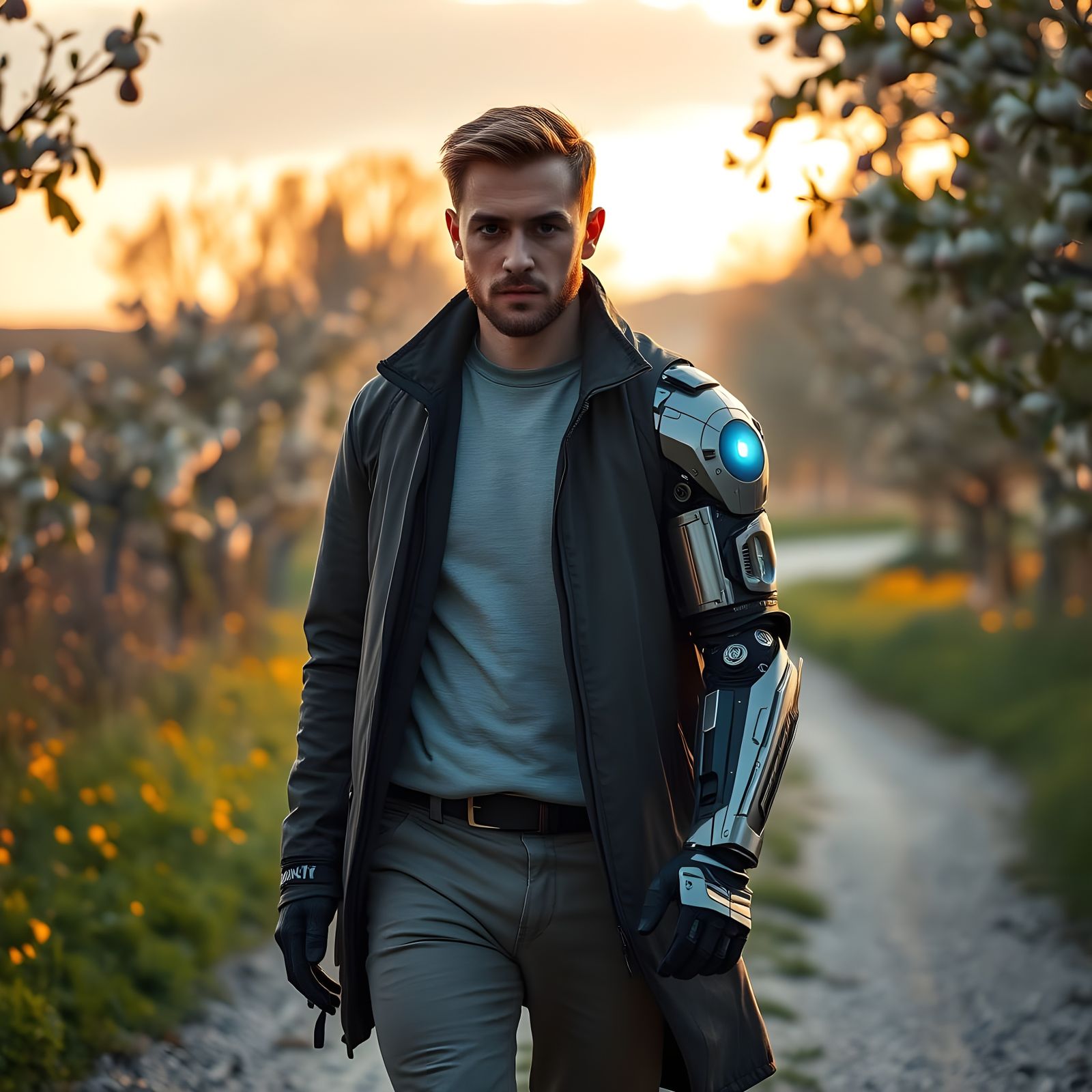 Hyper-Realistic Transhuman Man in a Bittersweet Landscape