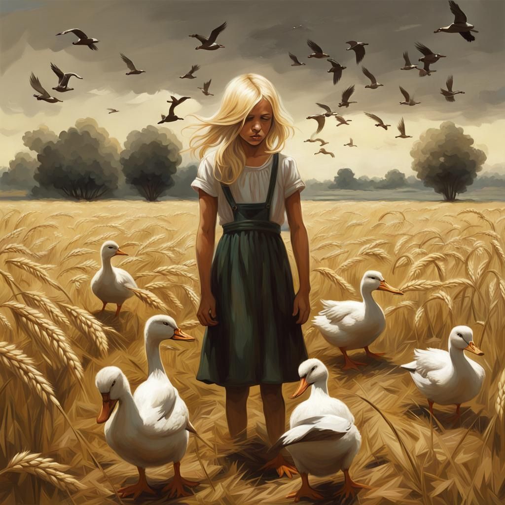 Sad Girl Crying in Wheat Field