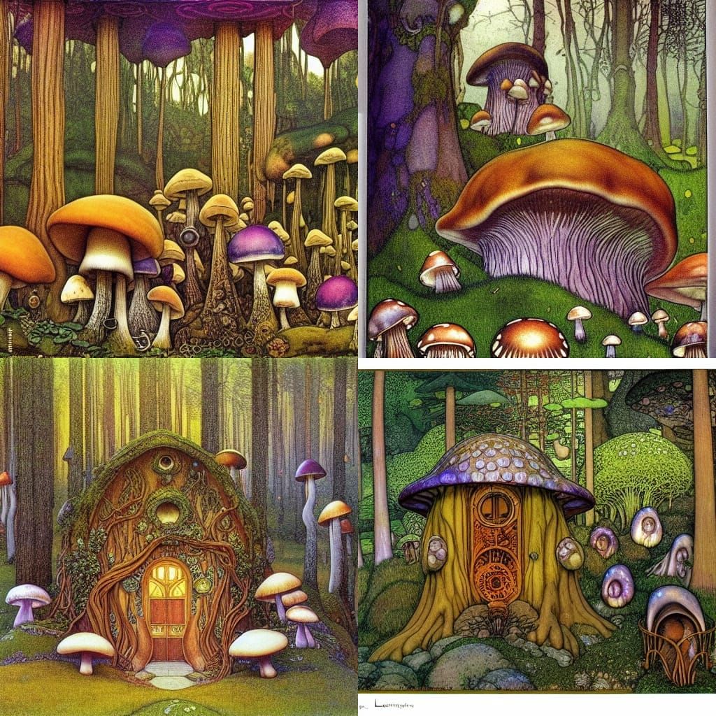Steampunk Mushroom House in Magical Forest Glade