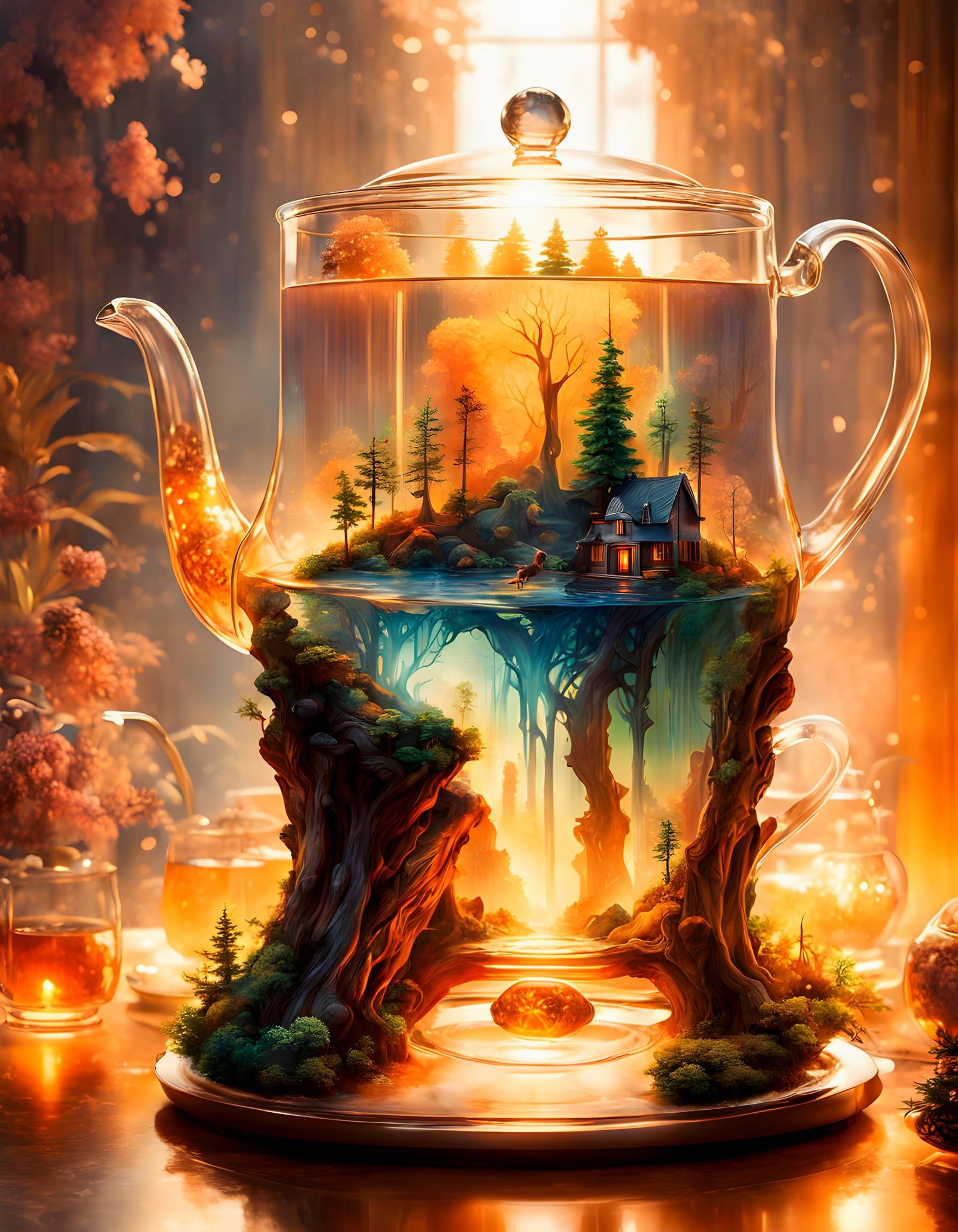 Whimsical Forest Teapot in Salvador Dali-Inspired Hyperreali...