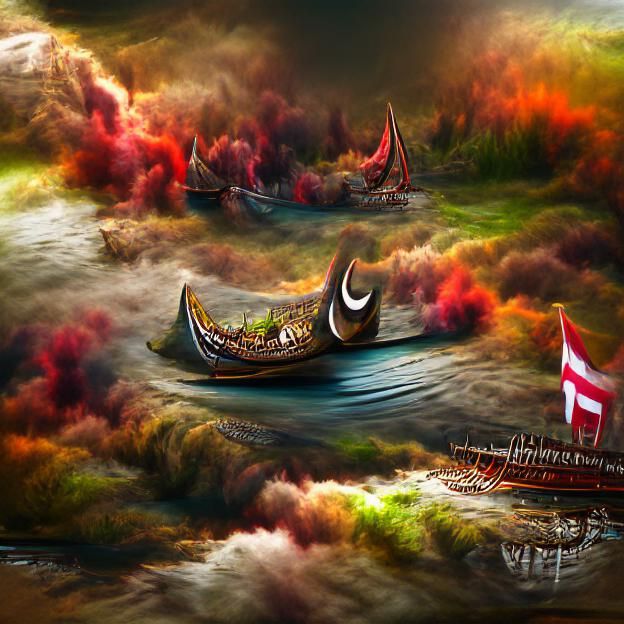 Viking boat sailing the high sea’s