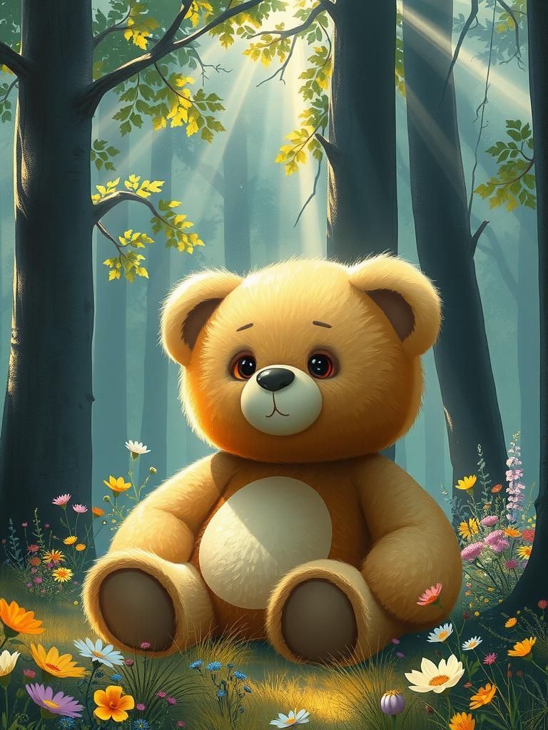 Giant Teddy Bear in Enchanted Forest Painting