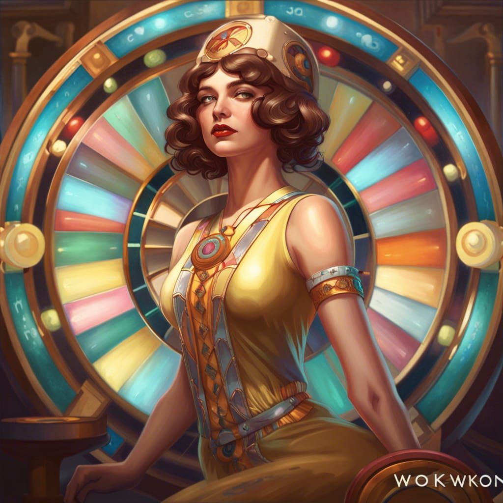 Wheel of Fortune Tarot Card in Retropunk Style