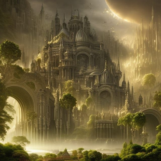 Utopian City with Floating Garden: Digital Matte Painting