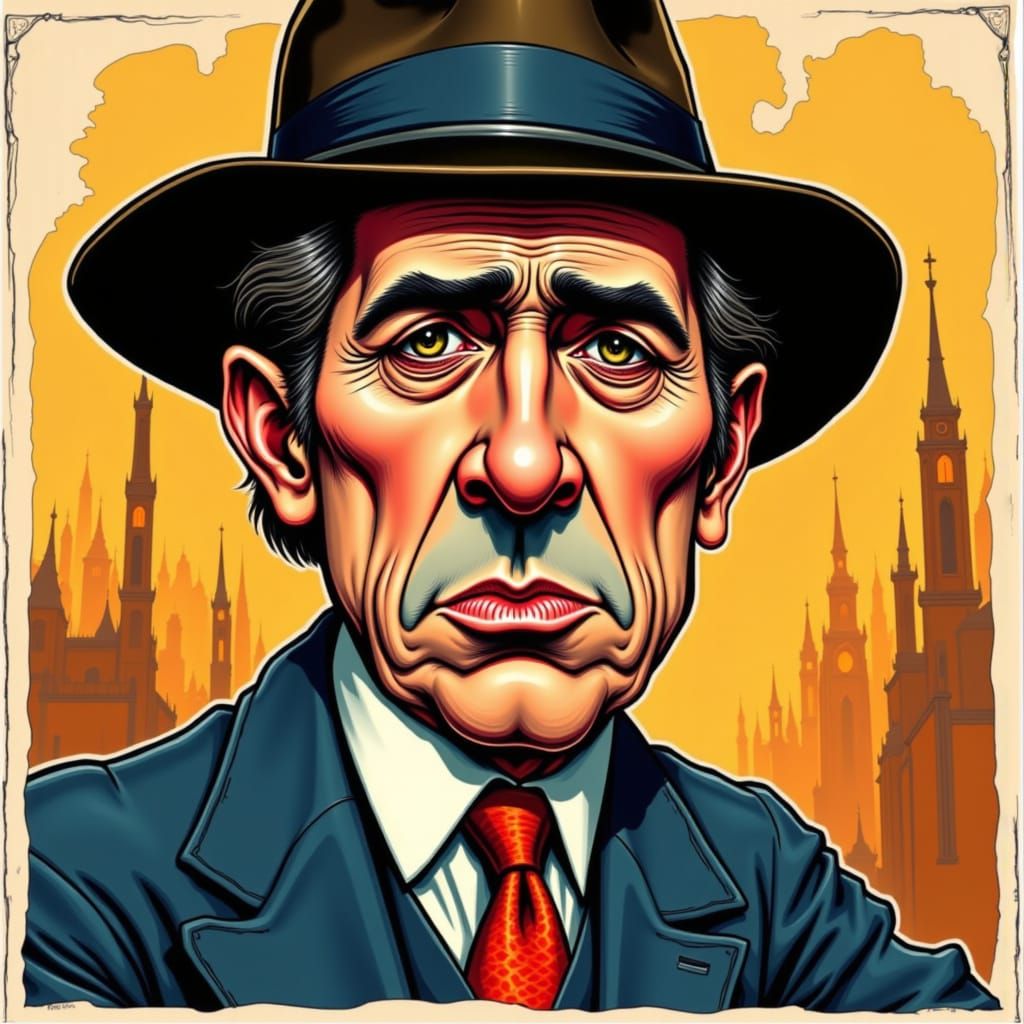 Humphrey Bogart Caricature in Art Deco Noir Style