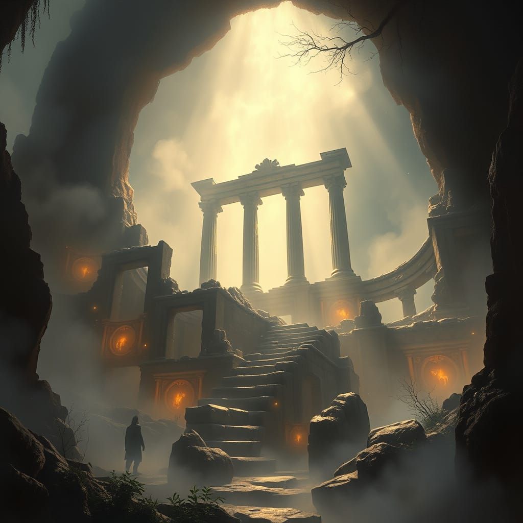 Ethereal Underworld Ruins in Luminous Mist