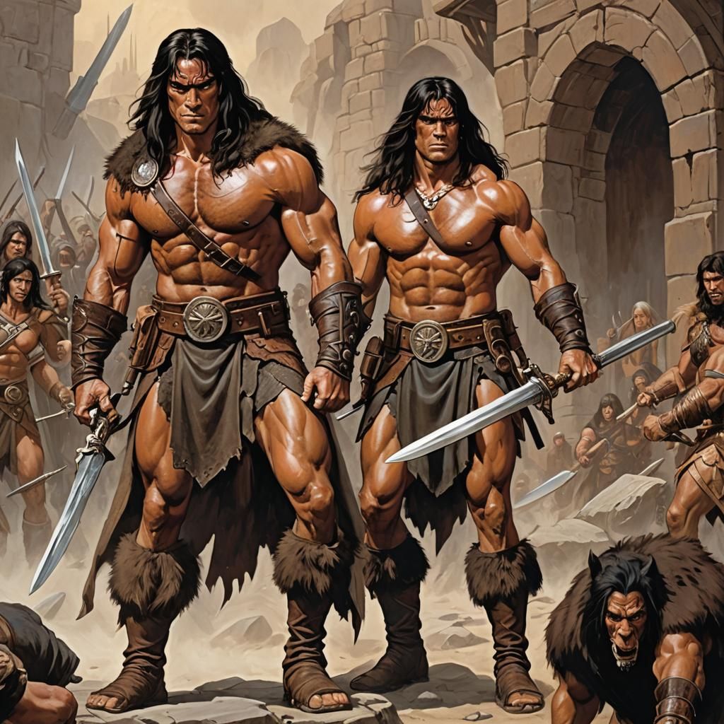 Conan the Barbarian Battles a Demon in Fantasy Art