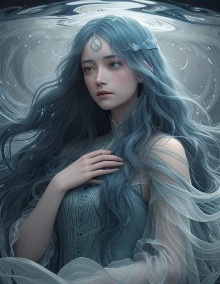 Water Nymph Lost in Sorrowful Reflections