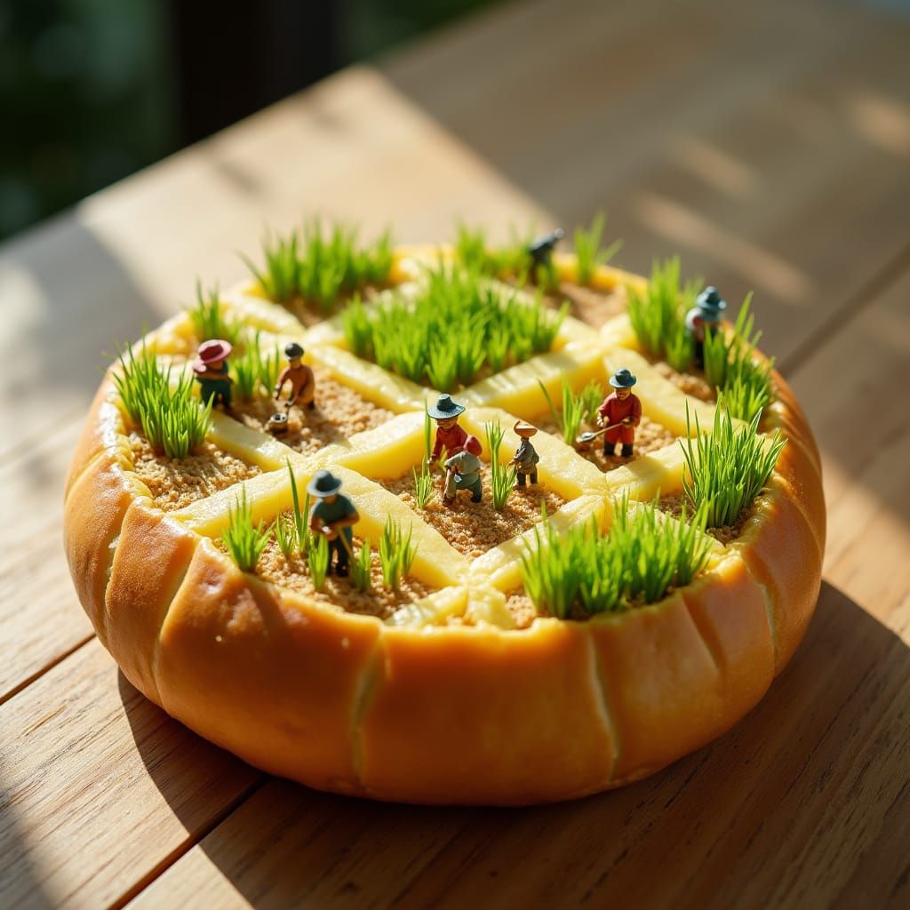 Surreal Rice Field Pineapple Bun Macro Photograph