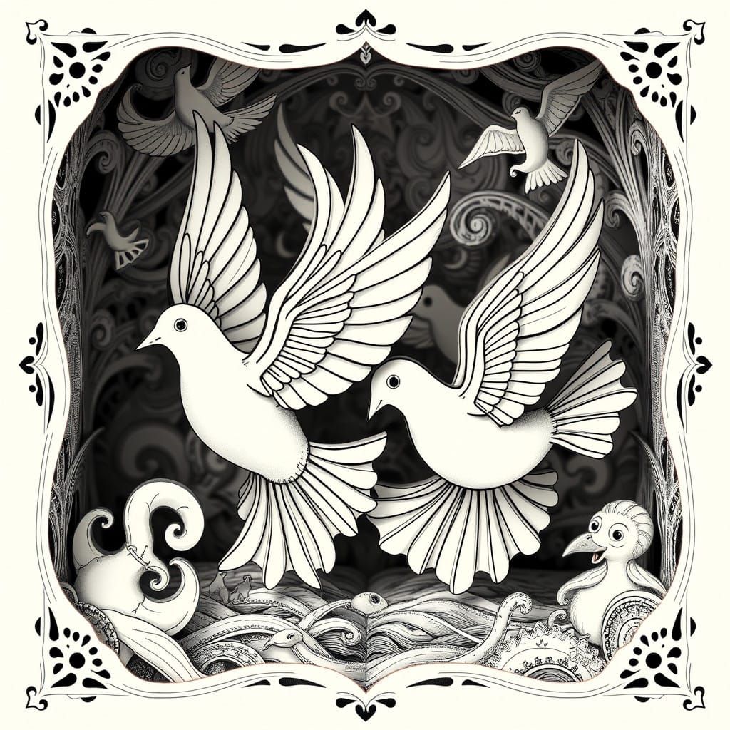 Escher-Inspired Doves of Peace in Whimsical Pop-Up Book