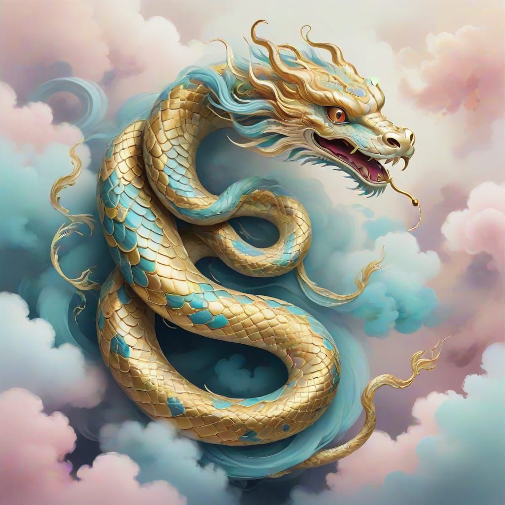Ethereal Dragon-Snake in the Clouds