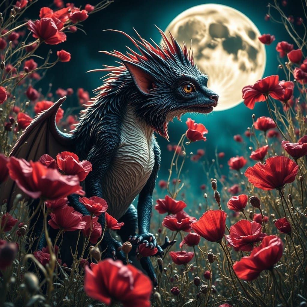 Vibrant Poppies Bloom Amidst Whimsical Fantasy