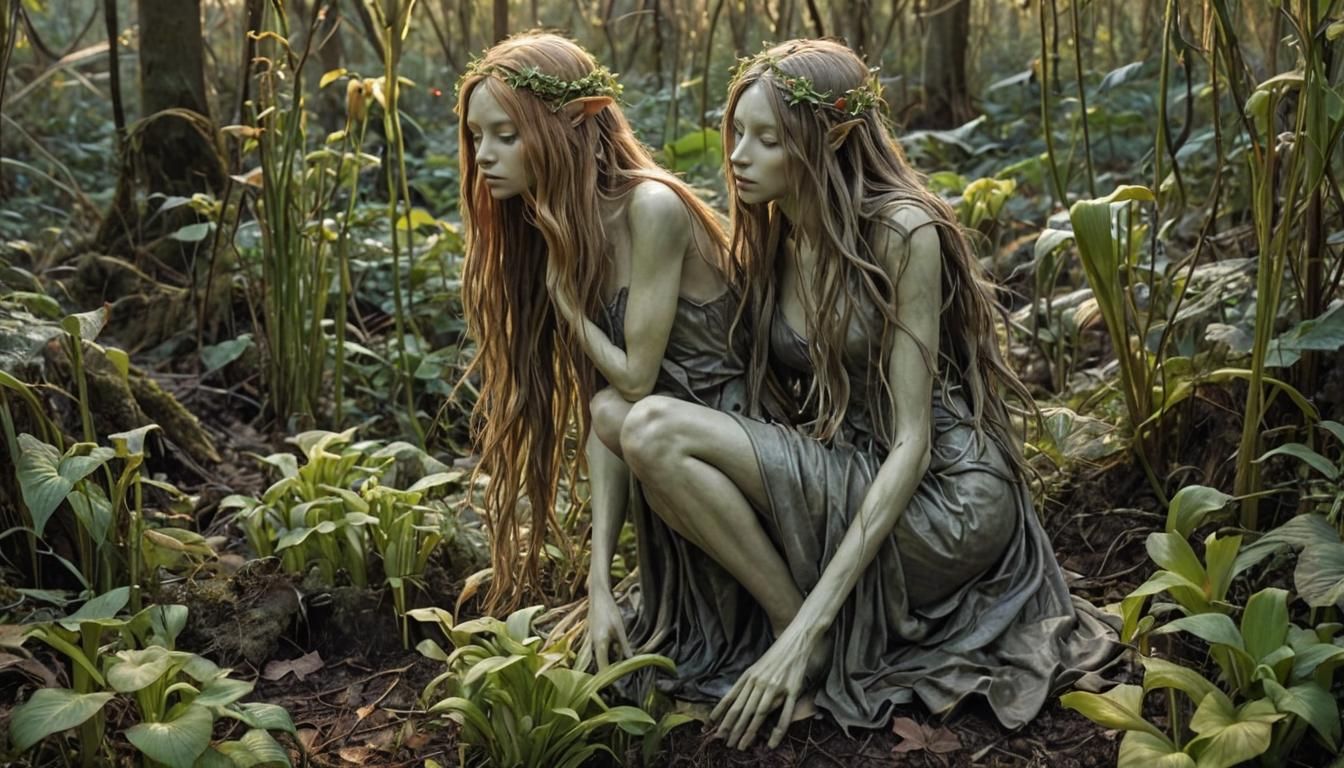 Surreal Sculpture of Woman with Pitcher Plants