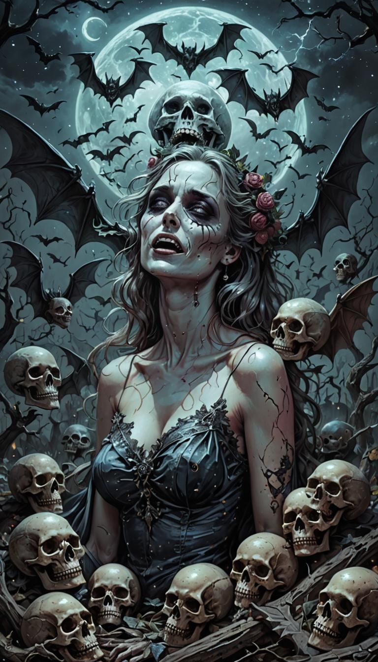 Crying Pinup in Astral Horror Illustration