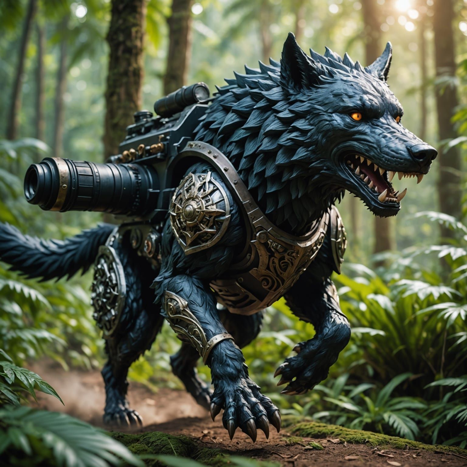 Fenrir with Cannon Runs Through Jungle