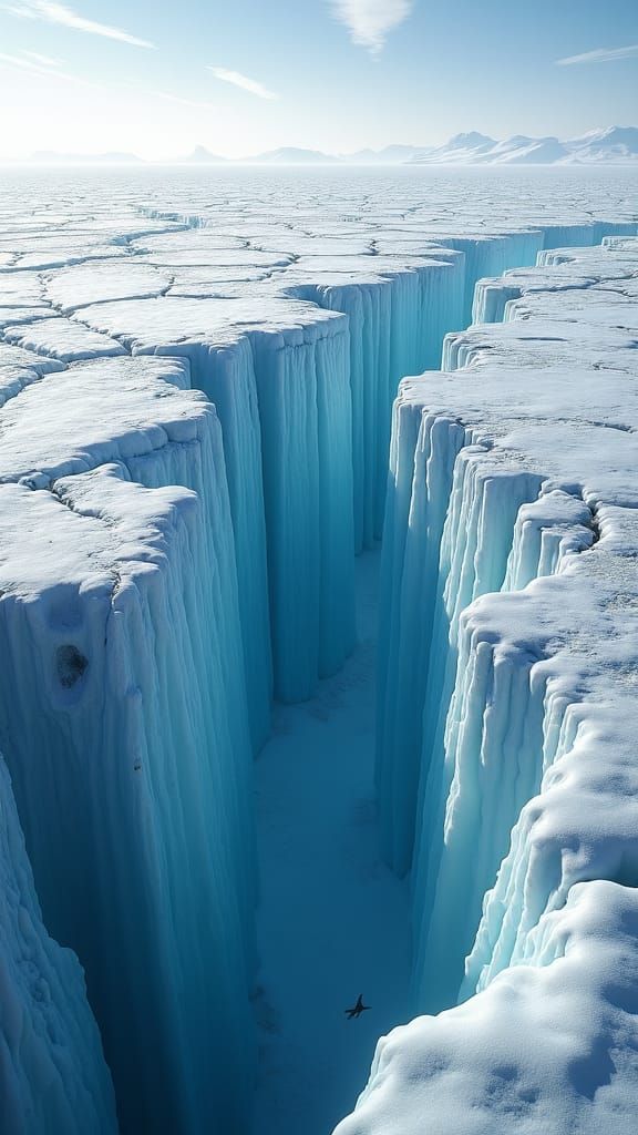 Icy Blue Glacier Crevasses in Dramatic Lighting