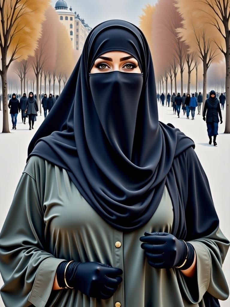 European Woman in Niqab, Oil Painting Portrait