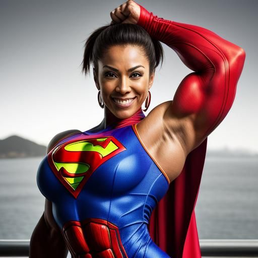 Supergirl Bodybuilder Flexing Muscles in Heroic Comic Style