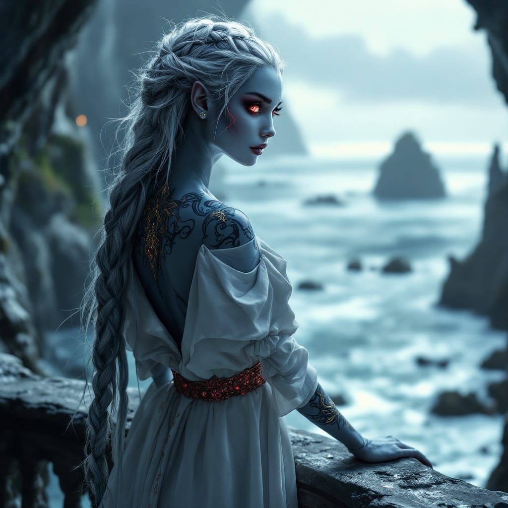 Beautiful Drow Gazing at Hidden Sea