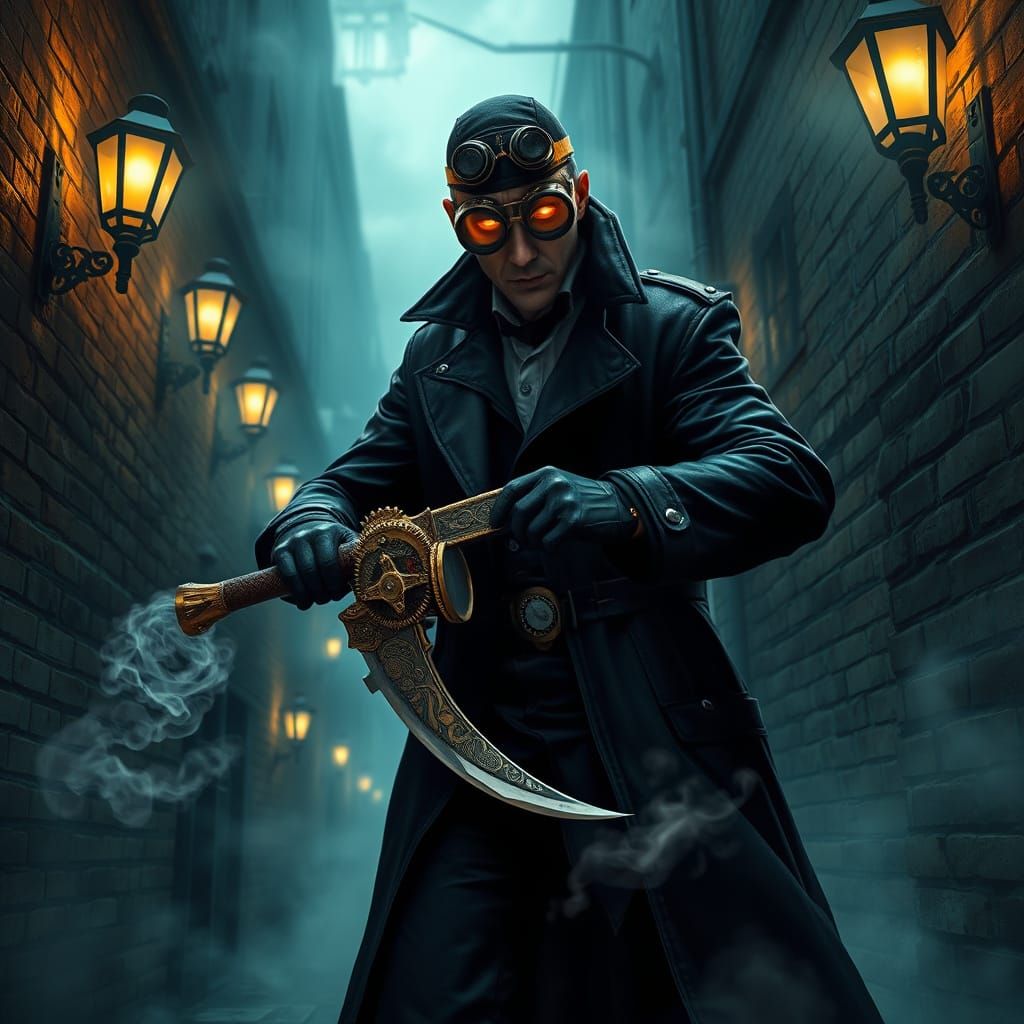 Steampunk Jack the Ripper Emerges in a Victorian Alley