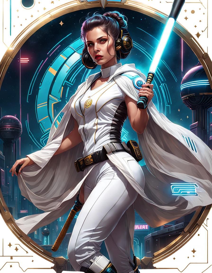 Cyberpunk Leia Hits Home Run into Space