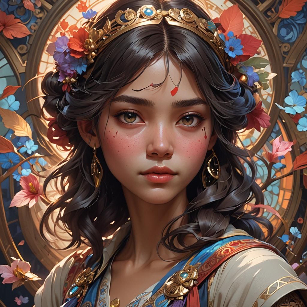 Detailed Portrait in Style of Art Nouveau