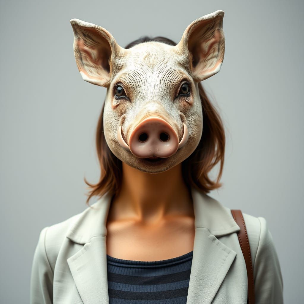 Conservative Woman Hides Behind Tusked Pig Mask in Elegant W...