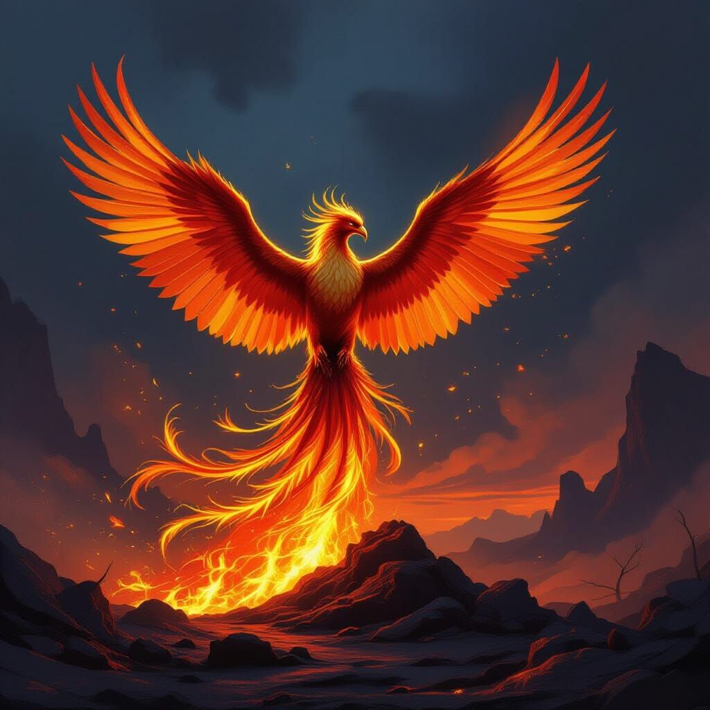 Majestic Phoenix Rises from Volcanic Ashes