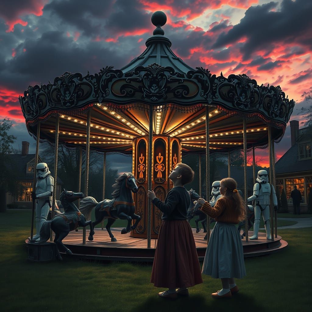 Mystical Carousel at Dusk with Stormtroopers and Children