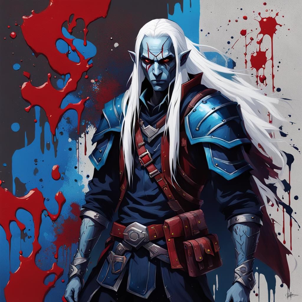 Half-Drow Rogue in Graffiti Splash Art Style