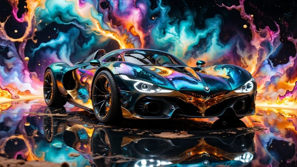 Futuristic BMW Concept Car in Neon Lights