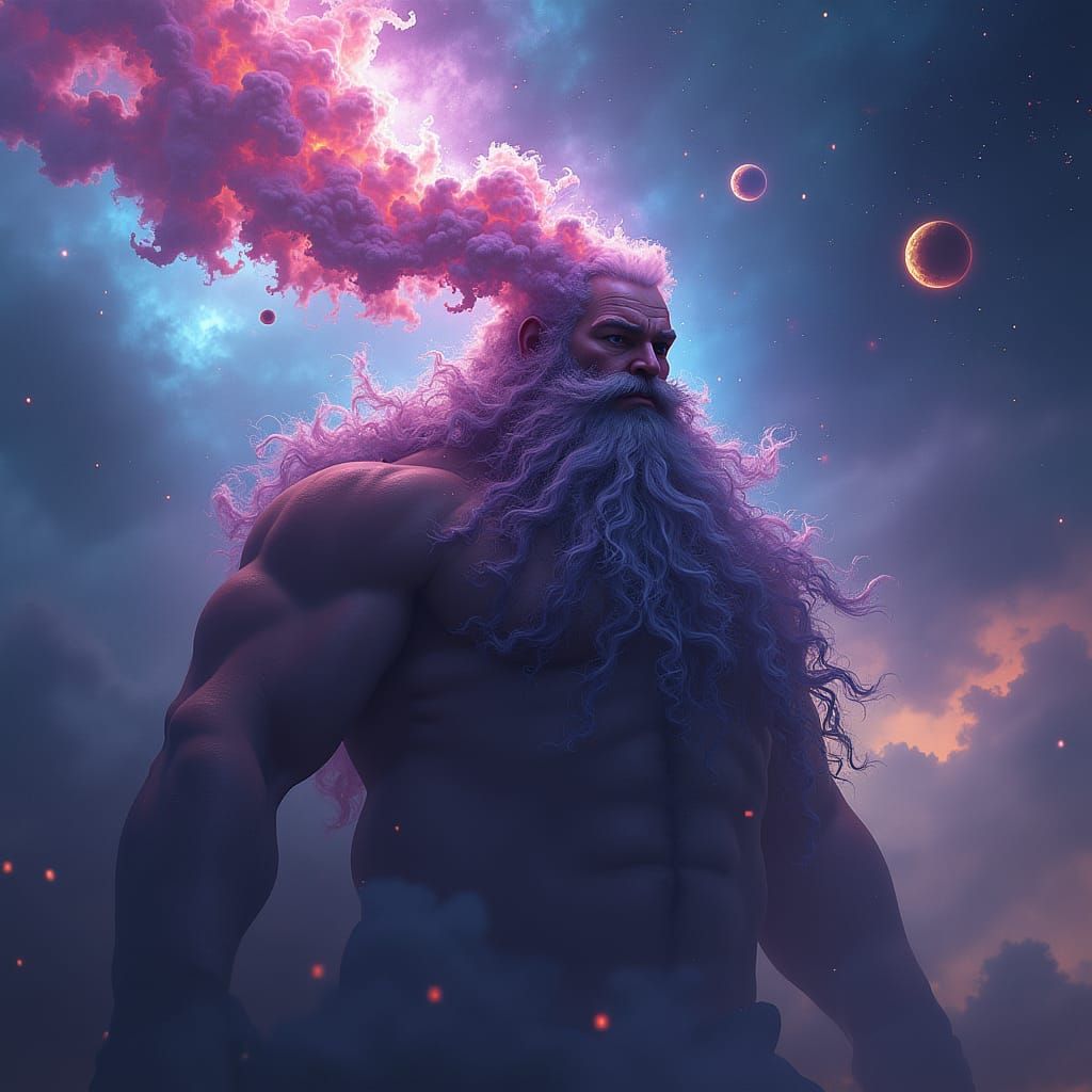 Nebula Beard: A Cosmic Portrait in Hyperrealism