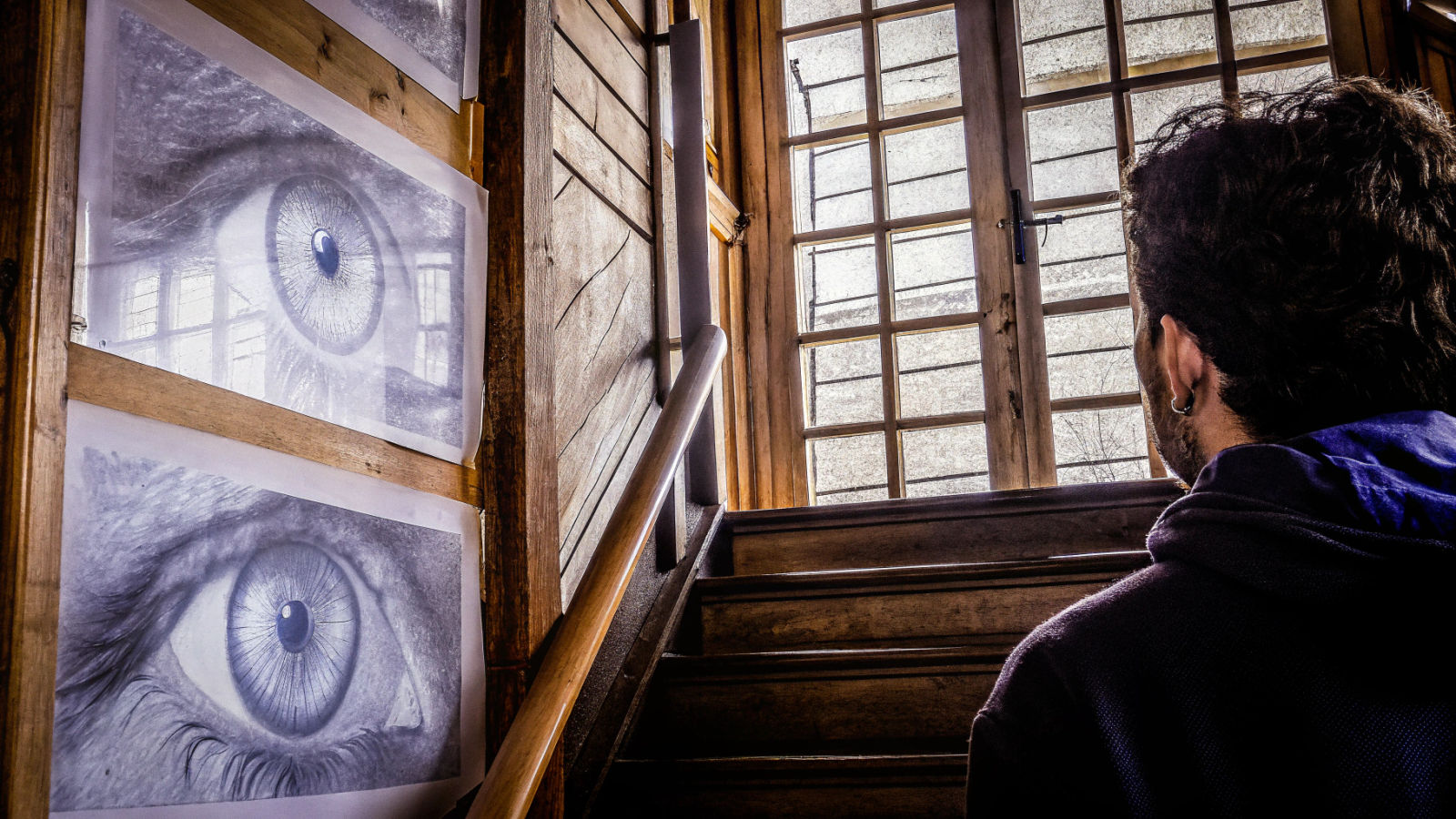 Surreal Indigo Eyes in Mystical Landscape