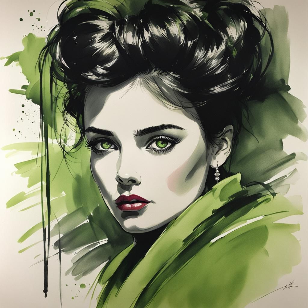 Beautiful Woman Portrait in Charcoal Ink Sketch