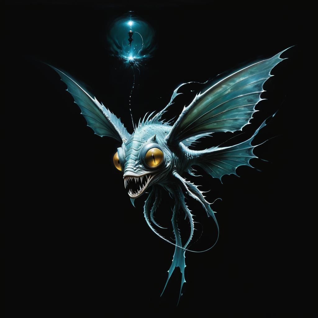 Horrific Winged Skullfish Rises from Dark Abyss