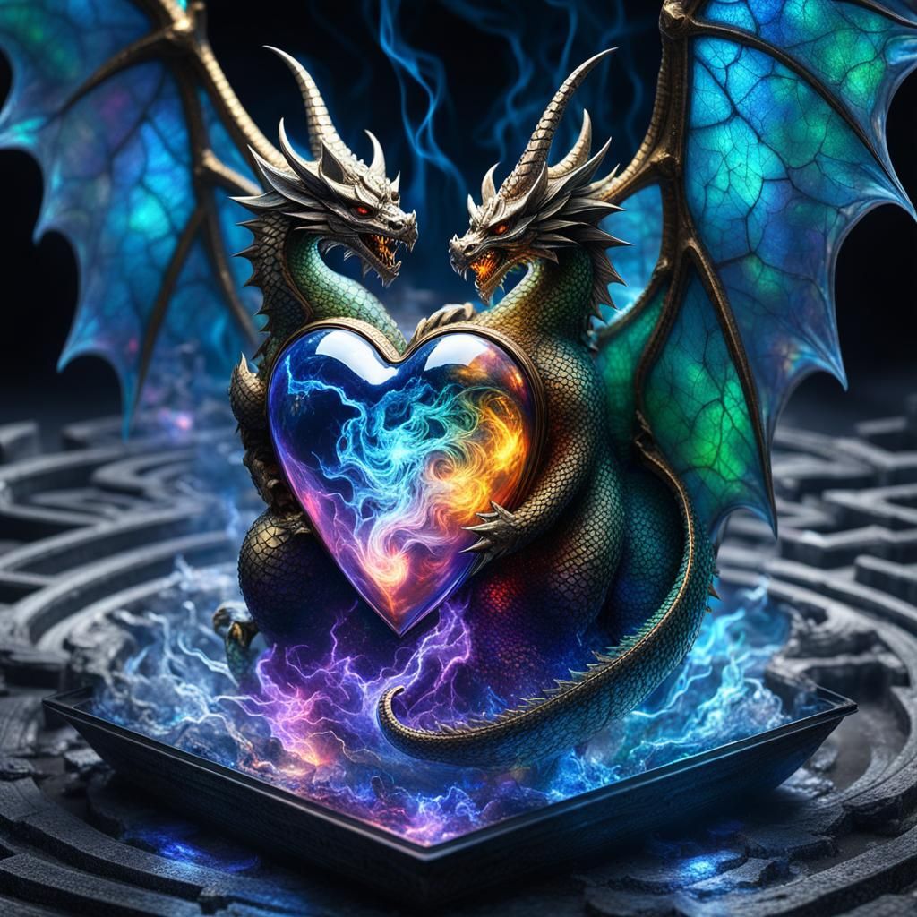 Lightning Opal Dragon Heart in Iridescent 3D