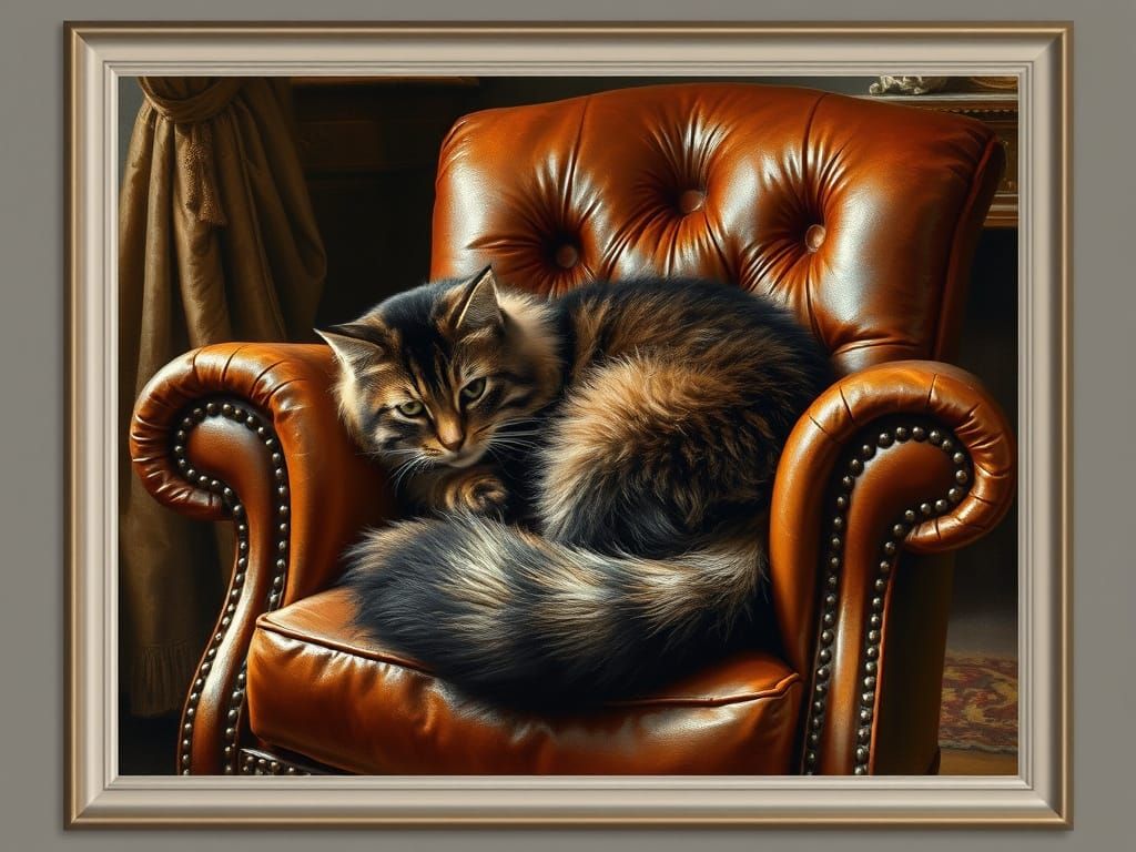 Furry Cat Napping in Renaissance Drawing Room