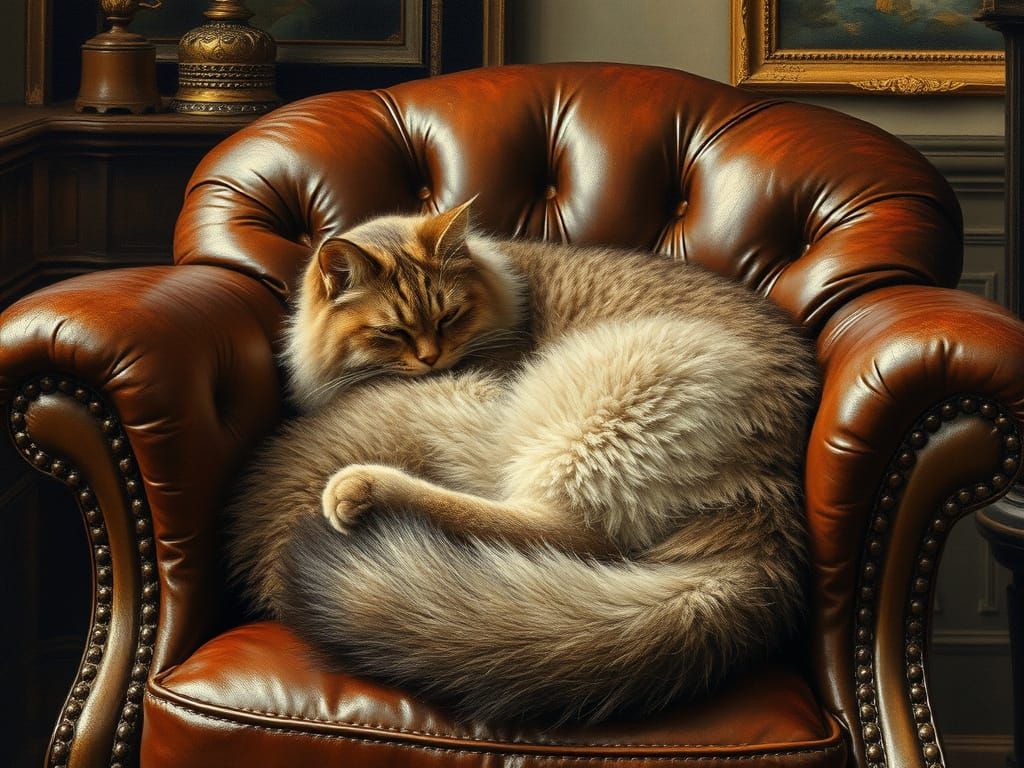 Furry Cat Napping in Renaissance Style