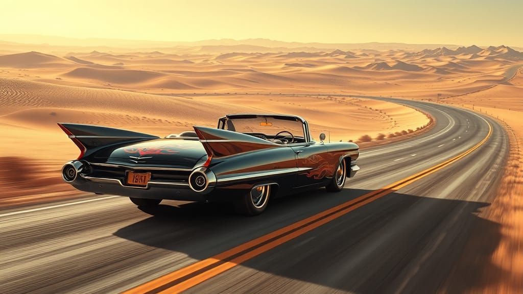Vintage Cadillac Speeds Through Desert in Steampunk Fusion