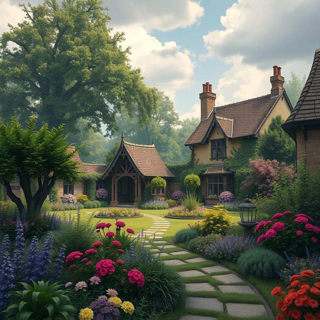 A serene English country garden in the Cotswolds'