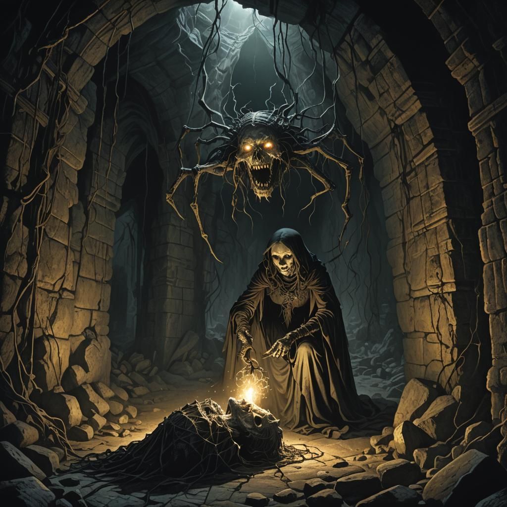 Gothic Horror: Spider-Woman in Dark Cave