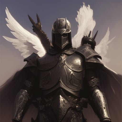 Armored Angel in Divine Sunlight: Dark Fantasy Art