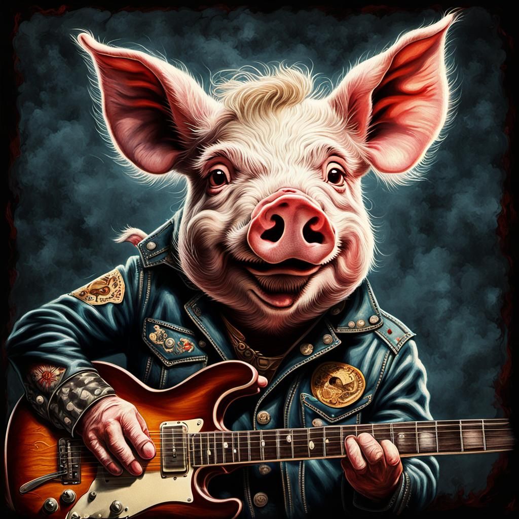 Creepy Pig Rocker Album Cover in Vintage Style