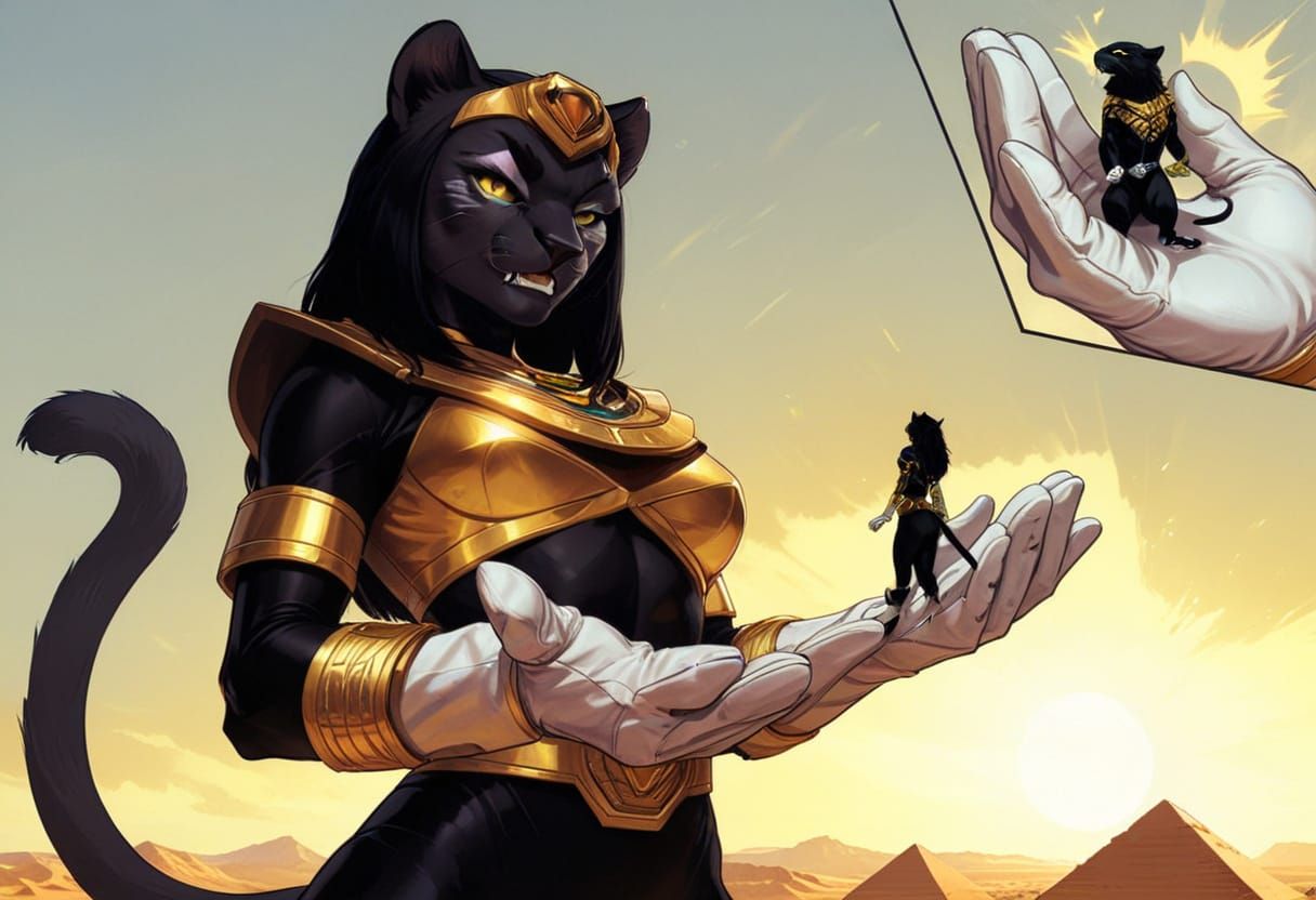 Giantess Female Panther Ranger in Desert Landscape