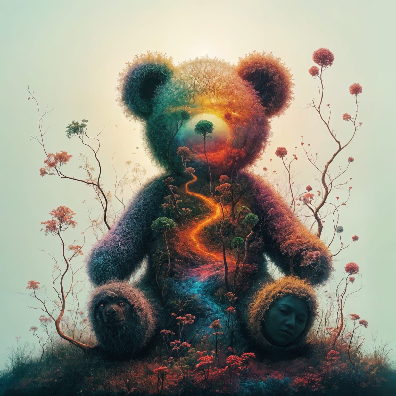 Teddy Bear Candyland Double Exposure Surrealism
