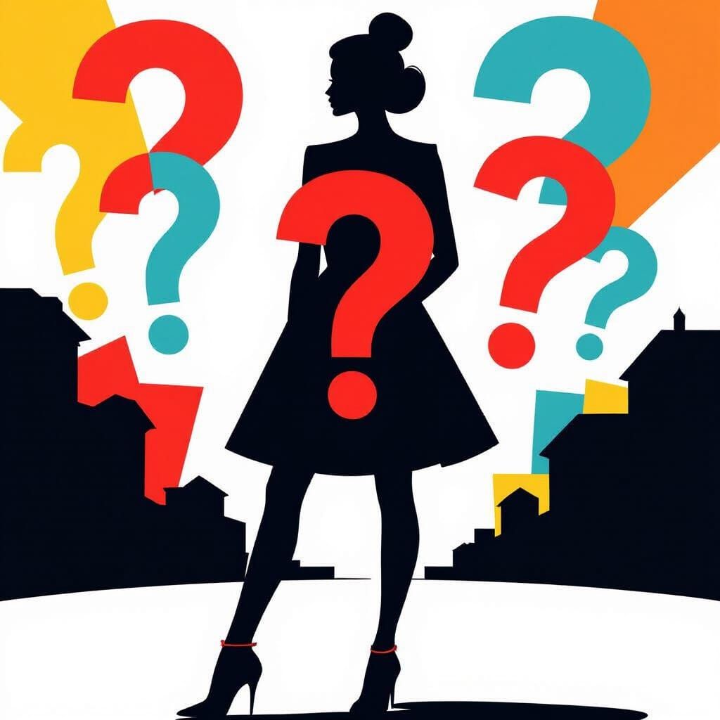 Woman Silhouette with Red Question Mark Graphic Art