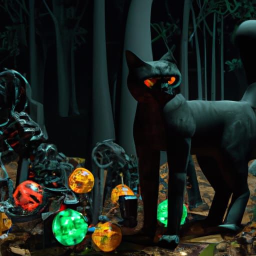 Black Cat Juggling Jack O'Lanterns: Sci-Fi Render